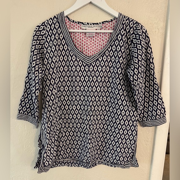 Gretchen Scott Designs Tops - Gretchen Scott Printed Geometric Tunic Blouse Top Preppy Beach Coastal Vacation
